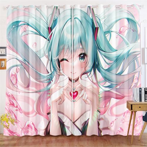 KIDSLOVE Anime Verdunkelungsvorhänge Anime Mädchen Blickdicht Vorhänge Cartoon Manga Japanisch Verdunkelungsvorhang Für Schlafzimmer Kinderzimmer (1,220x215cm(BxH)/ 110x215cmx2) von KIDSLOVE