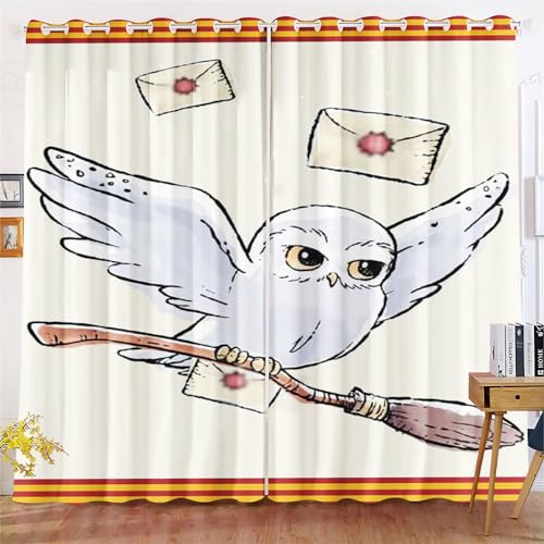 KIDSLOVE Eule Verdunkelungsvorhang-Set Für Schlafzimmer 3D-Druck Cartoon Eule Vorhänge Für Kinderzimmer Schiebegardine Blickdicht Für Dekoration Wohnzimmer (4,150x166cm(BxH)/ 75x166cmx2) von KIDSLOVE