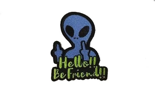 Blauer Alien-Mittelfinger-Aufnäher, Stickerei, Patch, 7 x 8,5 cm, zum Aufbügeln / Nähen für Jacken, Westen, Kleidung, Jeans, DIY-Kleidung, Rucksäcke, Hüte (blau) von KIDSME