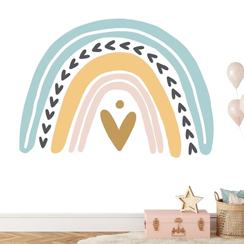 KIDSMOOD Wandsticker für Kinderzimmer, Wandaufkleber als Dekoration für Babyzimmer, Selbstklebender Wandtattoo mit Regenbogen Motiv - 60x44 cm von KIDSMOOD