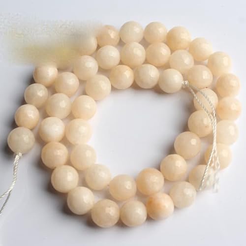 Facettierte Chalcedon-Jade-Perlen, runde lose Stein-Abstandsperlen, 6/8/10/12 mm, für Schmuckherstellung, DIY-Armband, Halskette, 15 Zoll, weiß, 8 mm von KIEYTW