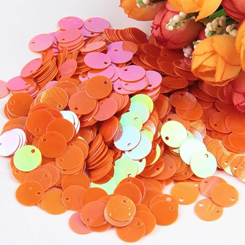 Pailletten, 10 mm, flach, rund, mit seitlichem Loch, PVC, lose Pailletten, zum Nähen, Basteln, DIY, Hochzeit, Anhänger, 20 g, Orange, 20 g von KIEYTW