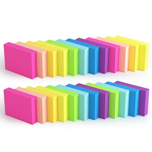 24 Stück Mini-Haftnotizen, 3,8 x 5,1 cm, Kleine Selbstklebende Notizzettel, 80 Blatt/Block, für Kleine Erinnerungen in Büros, Schulen und Haushalten (38 x 51 mm), leuchtende Farben von KIFZM