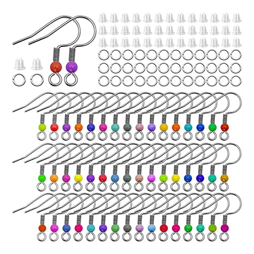 KIIFENG 300 Stück Edelstahl-Ohrringe, Haken, Ohrdraht, Schmuck, DIY für Frauen, bunte Perlen, Ohrringe, Zubehör, 300 Stück von KIIFENG