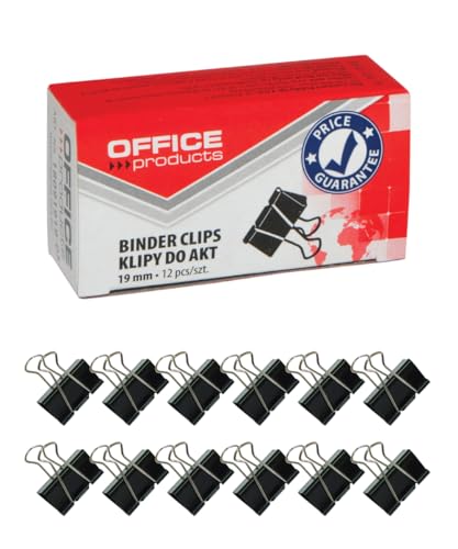 Office Products Foldback-Klammern 19mm / 12 Stück/aus Metall/Schwarz/Silber/Unempfindlich Gegen Verformung/Büroklammern Papierklammern von KIIPO