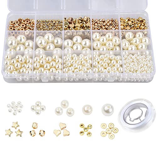 Beads For Threading, 750 Pieces Beads For Bracelet Set, 4/6/8/10/12 Mm Beads White With Round Heart Beads WeißE Perlen Zum AuffäDeln Perlen FüR ArmbäNder Armband Selber Machen von KIJUH