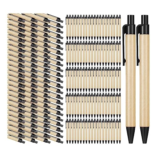 KIKAPA 200 Stück Schwarze Kugelschreiber, Einziehbare Kugelschreiber mit Mittlerer Spitze, Umweltfreundliche Stifte, Großpackung für Büro, Schule von KIKAPA