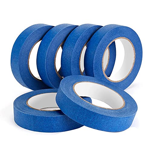 KIKAPA Blaues Band für Maler, Packung mit 6 x 1 Zoll x 55 Yards, Klebeband aus Krepppapier, Klebeband für Wandmalerei, von KIKAPA