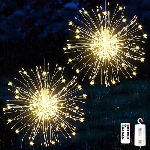 KIKILIVE Feuerwerk Lichterketten, 2 Stücke Starburst Lichter Feuerwerk LED Licht Kupferdraht Feuerwerk Lichter Weihnachten Feuerwerk Zeichenfolge 8 Modi wasserdicht mit Fernbedienung von KIKILIVE