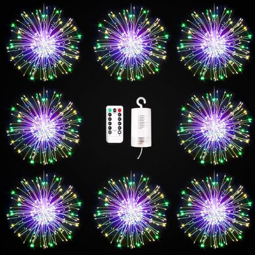 KIKILIVE Feuerwerk Lichterketten feuerwerk Lichter Feuerwerk LED Licht Kupferdraht Feuerwerk Lichter Weihnachten Feuerwerk Zeichenfolge 8 Modi wasserdicht mit Fernbedienung 8 Stück von KIKILIVE