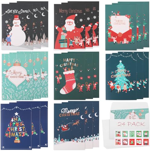 KIKISML 24 Stück Weihnachtskarten Set mit Umschlag Aufklebern, Weihnachts Klappkarten, Kraftpapier Weihnachtskarte Xmas Postkarten für deine Weihnachtsgrüße von KIKISML