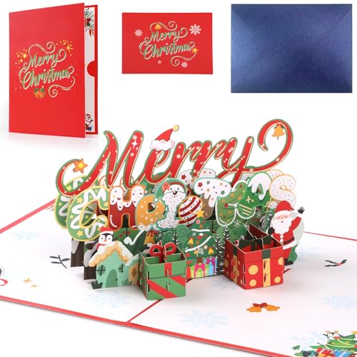 KIKISML 3D Pop Up Weihnachtskarten mit Umschlag Set, 3D Karte Weihnachten, Weihnachtskarte Klappkarten, Weihnachten Postkarten für Kinder, Weihnachten Geschenk von KIKISML