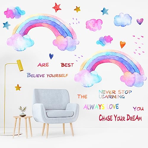 KIKISML Wandtattoo Regenbogen Kinderzimmer 3 Stück, Wandaufkleber Wolken Sterne Wandsticker für Babyzimmer und Schlafzimmer, Regenbögen Aufkleber Deco von KIKISML