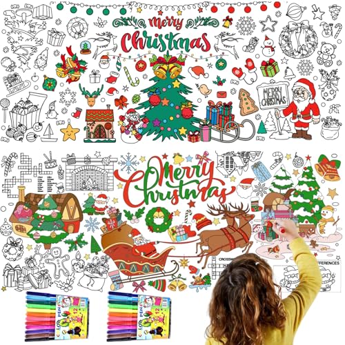 Ausmal Tischdecke Weihnachten, 182cm x 78cm Papiertischdecke Weihnachten, Ausmaltischdecke Kinder, Ausmaltischdecke für Kinder, Ausmaltischdecke Weihnachten, Basteln Weihnachten Kinder Geschenk von KIKVTER