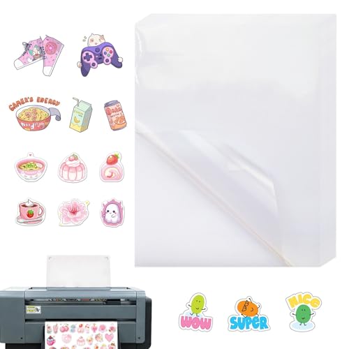 20 Blatt Sticker Papier zum Bedrucken, A4 Selbstklebende Folien, Transparent Wasserfest Bedruckbar Vinylfolie, Klebefolien Druckerpapier, Aufkleber Druckerpapier Stickerpapier für Tintenstrahldrucker von KIKVTER