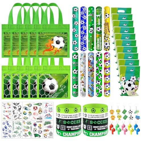 KIKVTER Fußball Mitgebsel Kindergeburtstag, Fußball Party Mitgebsel Kinder, Schnapparmband Kinder, Schlüsselanhänger, Temporäre Tattoos, Sticker, Mitgebsel Kindergeburtstag Gastgeschenk von KIKVTER