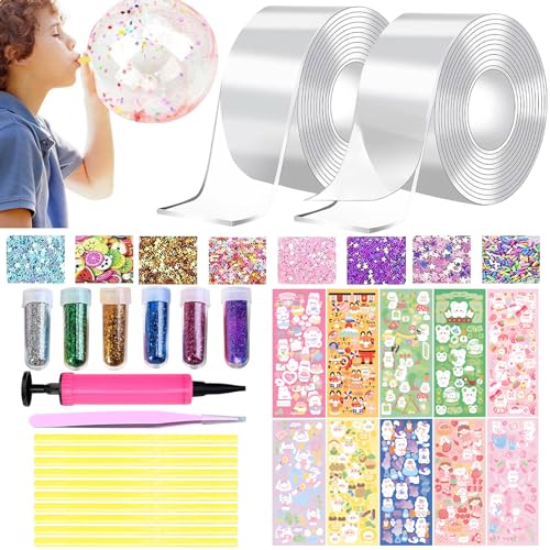 KIKVTER Nano Tape, 38 Stück Nano Tape Bubbles Set, Magie Nano Klebeband, Blowing Bubble Tape, Aufblasbares Luftpolsterband, Traceless Adhesive Nano Tape for Making Bubbles mit Pailletten Aufkleber von KIKVTER