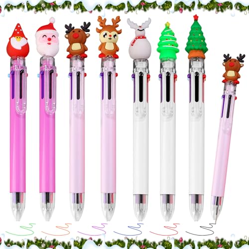 KIKVTER Weihnachts Kugelschreiber, 7 Stück Weihnachten Kugelschreiber, 6-in-1 Mehrfarbiger Einziehbarer Shuttle Stift, Weihnachtskugelschreiber, Weihnachtsbaum Schneemann Weihnachtsmann Tintenroller von KIKVTER