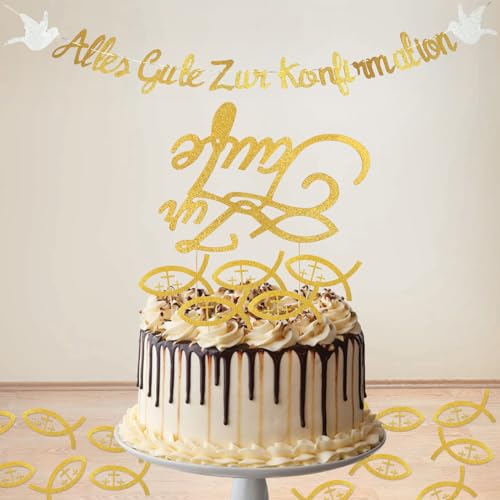 Kommunion Girlande Alles Gute zur Konfirmation Banner Girlande Gold Glitzer Deko Taufe Konfirmation Papiergirlande Dekobanner Hängedeko für Taufe Party, Kommunion Deko, Deko Kommunion von KIKVTER