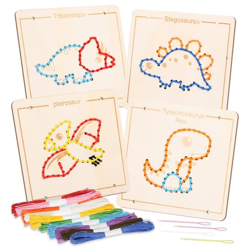 Stickset für Anfänger, 4 Stück Sticken für Anfänger, Sticken Set Erwachsene,Sticken Kinder,Kreuzstich Set,Holz Tier Stickerei Set,Embroidery Kit für DIY Kunst,Handwerk,Geschenke,Bastelsets für Kinder von KIKVTER