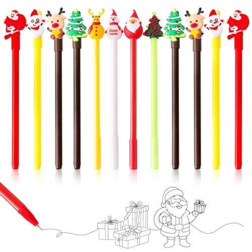 Weihnachten Kugelschreiber, 12 Stück Weihnachtskugelschreiber, Stifte Weihnachten, Gelschreiber Weihnachten, Nette Rollerball Kugelschreiber für Weihnachten Party Geschenk Büro Schulbedarf von KIKVTER