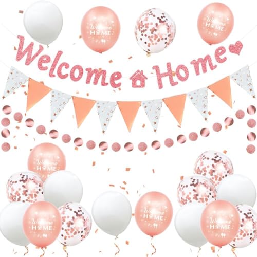 Welcome Home Deko Willkommen Zuhause Banner Welcome Back Girlande Luftballon Herzlich Willkommen Zurück Dekoration für Zuhause Baby Geburt Showerparty (Roségold) von KILLIAN'S Store