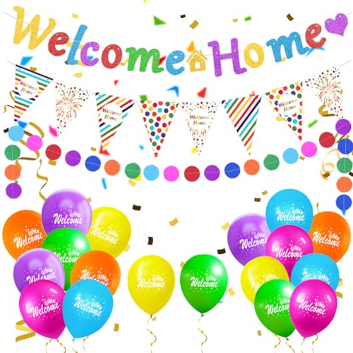 Willkommen Zuhause Deko Welcome Home Banner Welcome Back Girlande Luftballon Herzlich Willkommen Zurück Dekoration für Zuhause Baby Geburt Showerparty (Bunt) von KILLIAN'S Store