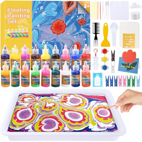 KIMIGO Wasser marmorierfarbe Farbset für Kinder,18 Farben Kunsthandwerk für Mädchen und Jungen,Wassermarmorierfarbe Marbling Paint Kit,Bastelset für Mädchen,Wasser Malset von KIMIGO