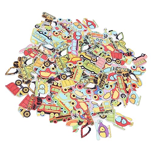 100pcs Holzhandwerksknöpfe, Robuste Holz -Cartoon -Fahrzeugknöpfe, Fahrzeug, Verschiedene Farben Licht für das Nähen der Dekoration, Auto, Auto (Oldtimer-Stile, 100 Stück) von KIMISS