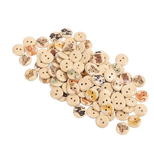 500pcs Runde Strickknöpfe, 500pcs Holz 2 Löcher Dekorative Cartoonknöpfe, Neuheiten Muster Katzendrucken Sortiertes Holz für Kinderkleidung Bag 15 Mm Weißer Hintergrund Schwarz von KIMISS