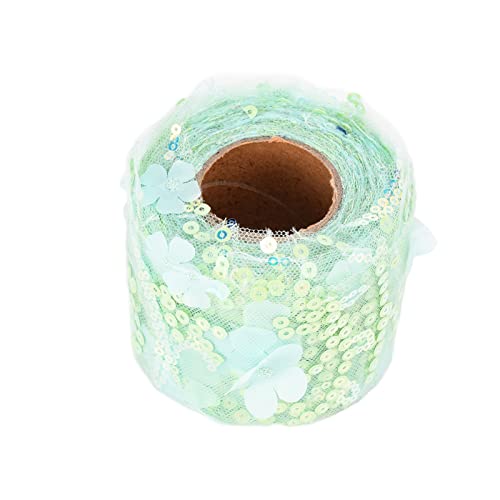 6 Cm * 10 Yards Glänzende Paillettenstickerei mit Blumen, DIY-Haarschmuck, Schuhe, Kleidungsakzente, Dünnes Gazeband (GREEN) von KIMISS