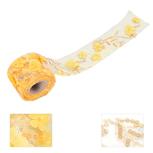 6 Cm * 10 Yards Glänzende Paillettenstickerei mit Blumen, DIY-Haarschmuck, Schuhe, Kleidungsakzente, Dünnes Gazeband (Gold-gelb) von KIMISS