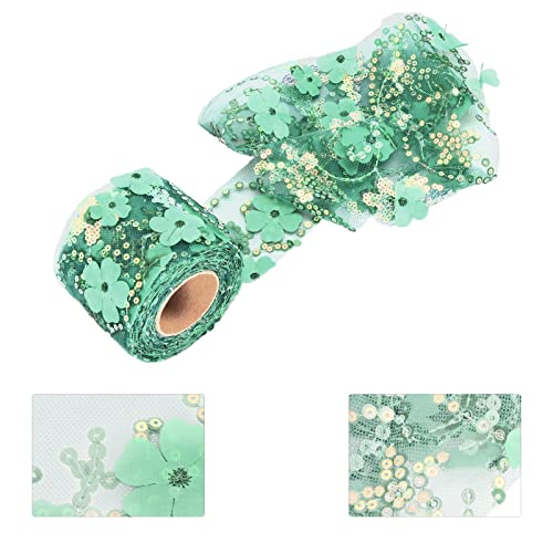 6 Cm * 10 Yards Glänzende Paillettenstickerei mit Blumen, DIY-Haarschmuck, Schuhe, Kleidungsakzente, Dünnes Gazeband (dunkelgrün) von KIMISS