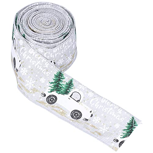 6 Yards Weihnachtsband in Leinen und Grau, Niedlich Gemustertes DIY-Geschenkband für Festliche Dekoration, 2 Farben (GRAY) von KIMISS