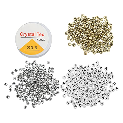 600pcs Buchstabenperlen, 601 PCs Weiß Gold Silber Flach Russische Wette mit Fischerei- und Perlen -Sortiment von KIMISS