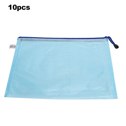 A4 Transparente PVC-Reißverschlusstasche Aktentasche Raster-Aktenordner, Packung mit 10 Stück (hellblau) von KIMISS