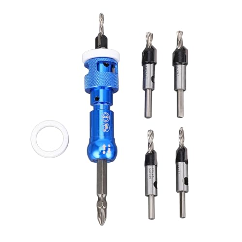 Countersink -Bohrer -Bit -Set und Einstellbare Tiefenstopp für Holzbearbeitung, 5 PCs Carbid Specked Screw Hole -Werkzeuge mit 82 Grad Design von KIMISS