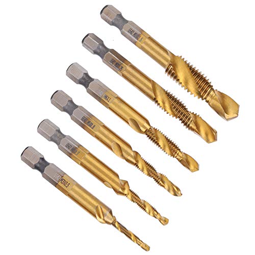 Gewinde Tipp, 6pcs HSS -Bohrer -Bits Set Hochgeschwindigkeitsstahl -Taps & Sterben Beschichtete Hex Shank Handwerkzeug M3 -M10 mit Schnellem Schneiden für Eisengusslegierung Kohlenstoffabrasive von KIMISS