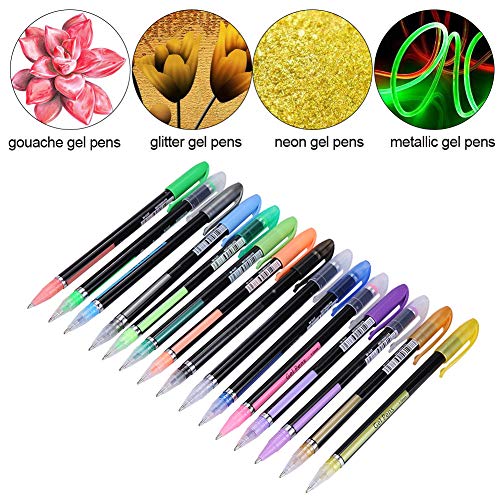 KIMISS Buntes Glitzergel, 48 Farbneutral Stift Helle Stifte 48pcs Neon Gouache Metallic -Stifte, Stifte und Schreiben von Pastellfluoreszenz -Zeichnungs -Skizzenstift Zum Hervorheben von KIMISS