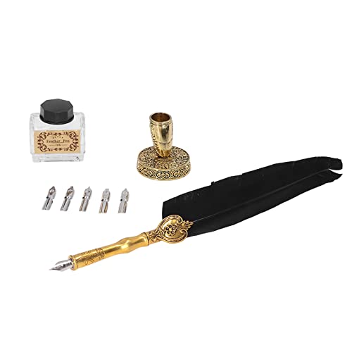 KIMISS Vintage-Feder-Tauchstift-Set Im Europäischen Stil, Signature-Stift, Goldspritzer-Füllfederhalter in Geschenkbox (BLACK) von KIMISS