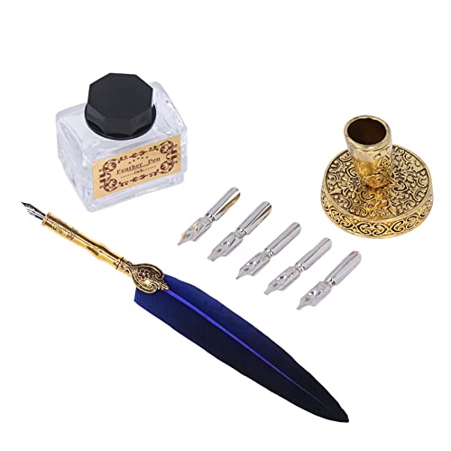 KIMISS Vintage-Feder-Tauchstift-Set Im Europäischen Stil, Signature-Stift, Goldspritzer-Füllfederhalter in Geschenkbox (BLUE) von KIMISS