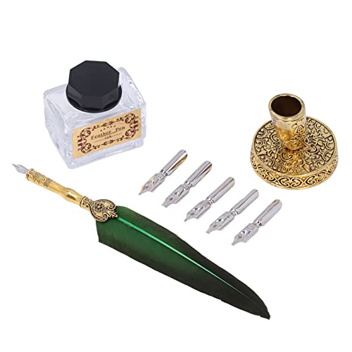 KIMISS Vintage-Feder-Tauchstift-Set Im Europäischen Stil, Signature-Stift, Goldspritzer-Füllfederhalter in Geschenkbox (GREEN) von KIMISS