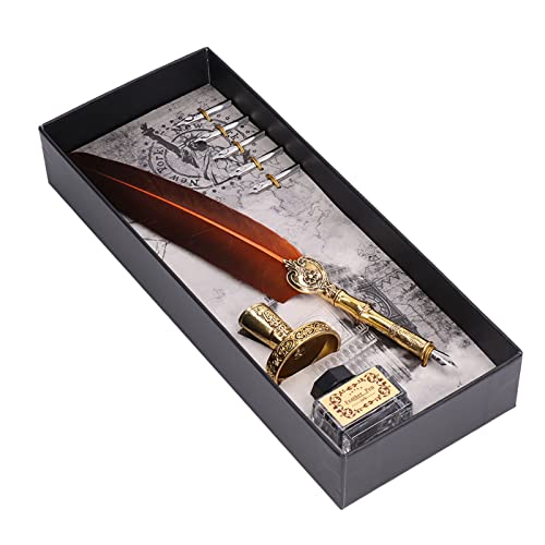 KIMISS Vintage-Feder-Tauchstift-Set Im Europäischen Stil, Signature-Stift, Goldspritzer-Füllfederhalter in Geschenkbox (ORANGE) von KIMISS