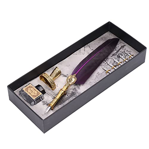 KIMISS Vintage-Feder-Tauchstift-Set Im Europäischen Stil, Signature-Stift, Goldspritzer-Füllfederhalter in Geschenkbox (PURPLE) von KIMISS