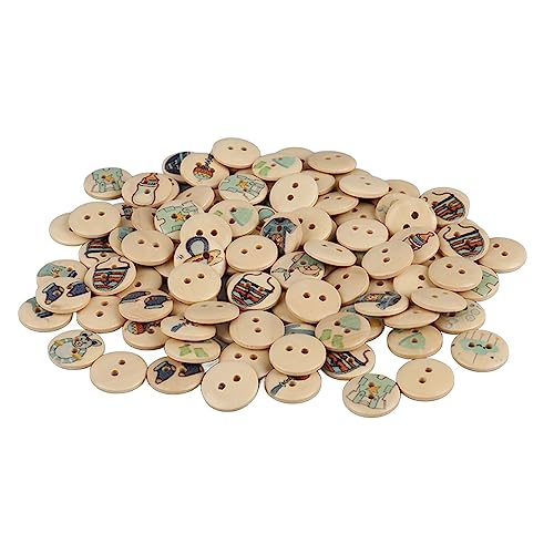 Knöpfe für Handwerk, 100 Pcs Gemischter Druck Holz 2 Löcher Rund Dekorative Nähte Blocke Farbe Cactus (Log-Farbe Babyblau) von KIMISS