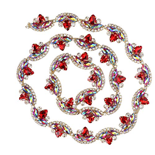 Mehrfarbige R-Stein-Kette, Pferdeaugen-Klauen-R-Stein-Glied für Abendkleider, Taillenketten, Schnürsenkel-Kopfschmuck, R-Stein-Dekoration (2,5 cm breite rote Diamantkette) von KIMISS