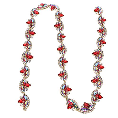 Mehrfarbige R-Stein-Kette, Pferdeaugen-Klauen-R-Stein-Glied für Abendkleider, Taillenketten, Schnürsenkel-Kopfschmuck, R-Stein-Dekoration (2,5 cm breite rote Diamantkette) von KIMISS