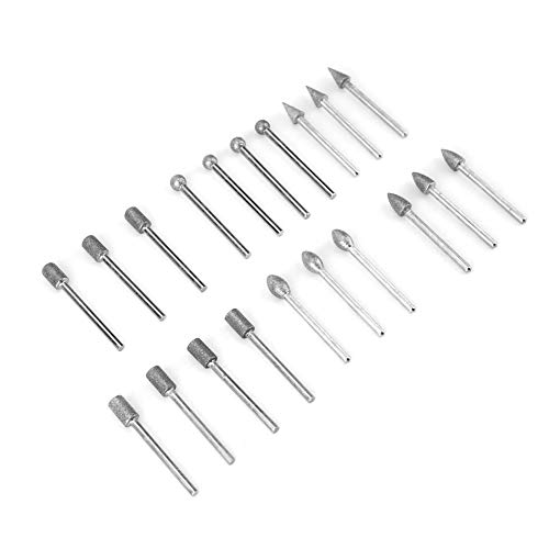 Schleiffräser-Bit-Set, 20-teiliges Set, Korund-Diamant-Polierbohrer, 20-teiliges Stein-G-Power-Handwerkzeug-Polierrad für Drehwerkzeug-Zubehör mit 3 Mm 0,1 Zoll Schaft, von KIMISS