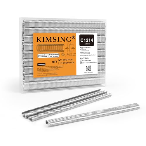 KIMSING C1214 Hog Ring Heftklammern 11,4 mm Außenkrone 304 Edelstahl C Ringe für BWG12/C712 Hog Ring Pistole (1,800 PCS/PACK) von KIMSING