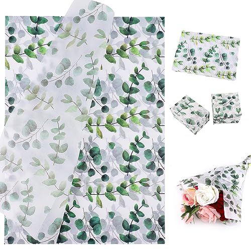 100 Blatt Seidenpapier, 50x35cm Bohemian Geschenkpapier Grünes Geschenkpapier Frühling Geschenkpapier Blatt für Hochzeit Geburtstagsfeier Bastelverpackung von KINBOM